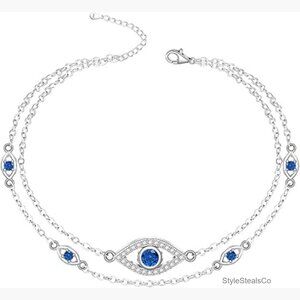 Sterling Silver Evil Eye Anklet with Extenders, Layered Chain Jewelry